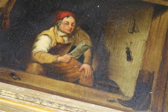 19th century English School, oil on wooden panel, study of a man holding a cleaver, 22 x 32cm